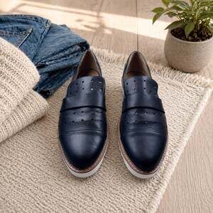 14th & Union Black Leather Platform Loafers Perforated Slip On Size 9.5